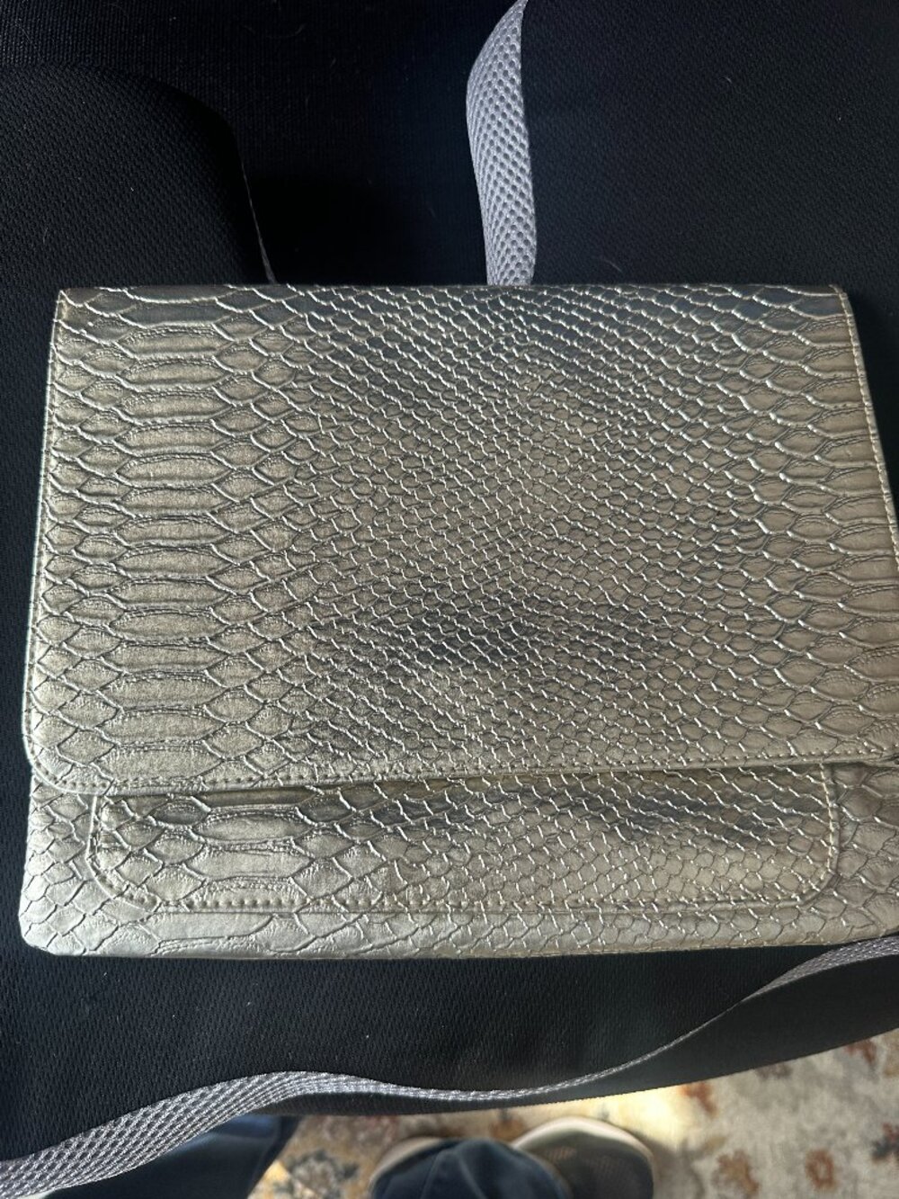 NWOT Limited Edition Silver Faux Leather Clutch Silver Snake Print